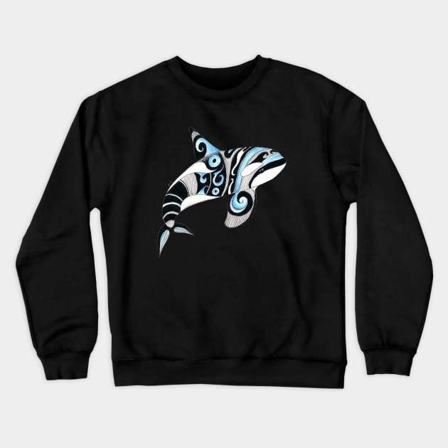 Orca Killer Whale Tribal Tattoo Blue Black Ink Crewneck Sweatshirt by Seven Sirens Studios